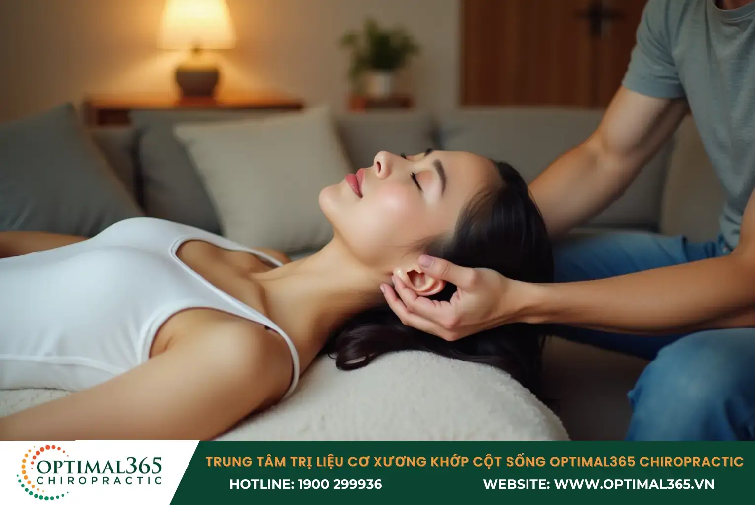 Nhẹ nhàng nâng phần xương sau gáy lên để kéo giãn cột sống cổ Nhẹ nhàng nâng phần xương sau gáy lên để kéo giãn cột sống cổ